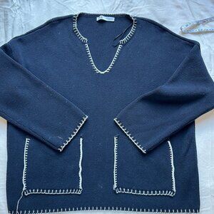 Zara Topstitched Knit Sweater NAVY